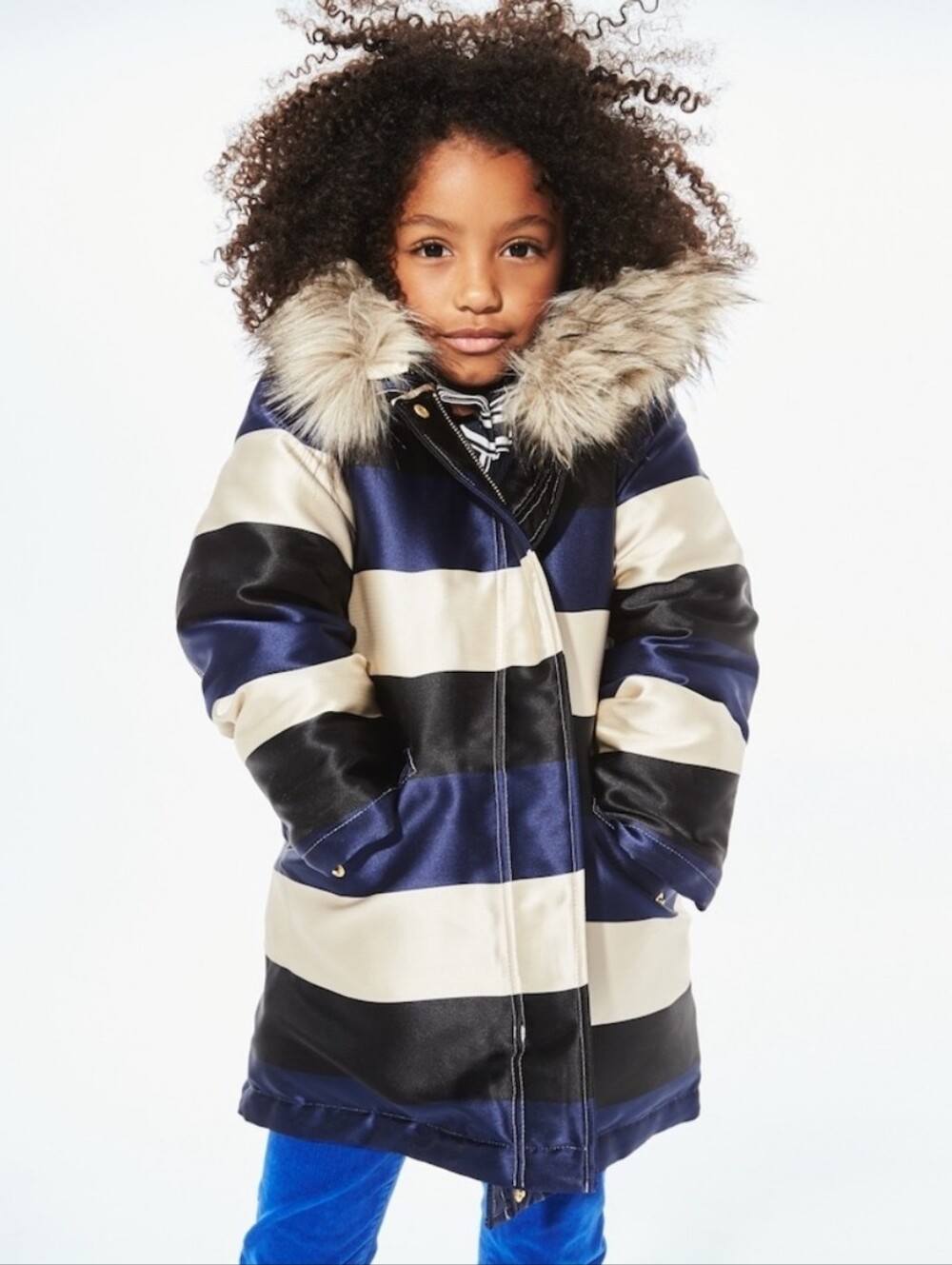 《 Crewcuts 》 Striped Satin Puffer Parka Coat